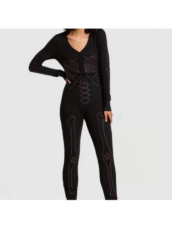 PINK Victoria's Secret Other - Victoria Secret Halloween Skeleton Thermal Onesie Jewels Bedazzled Women’s Small